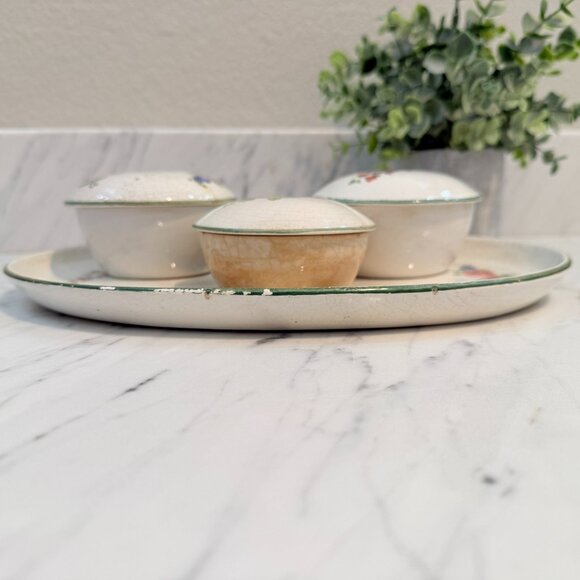 Antique English Earthenware Vanity Tray with Hair Receiver/Vanity bowl Set - Picture 11 of 17